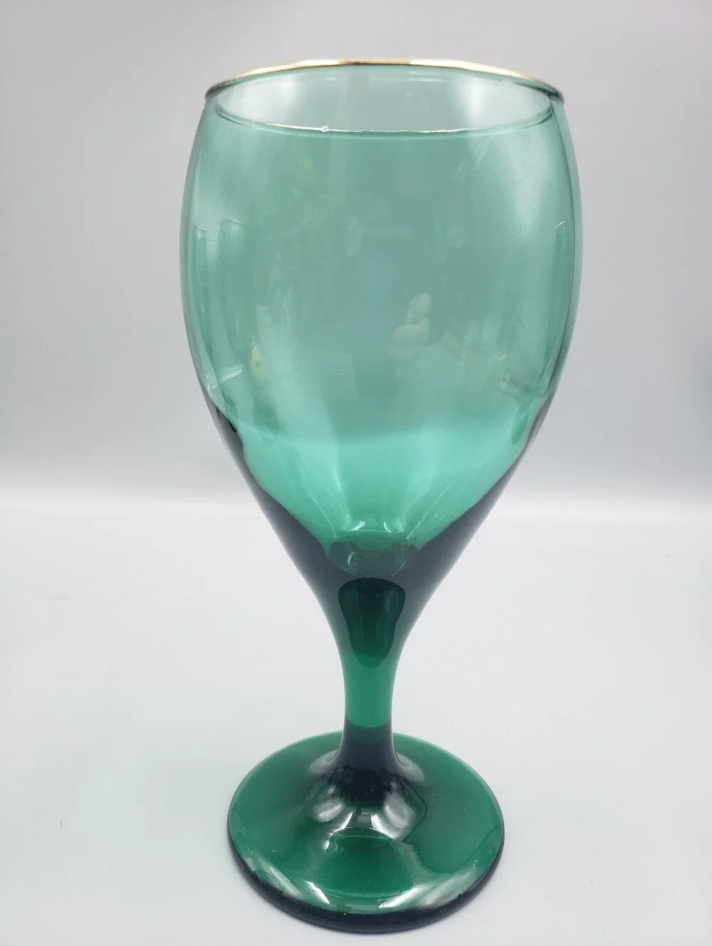 Gold Rimmed Teal Green Ombre Long Stem Wine Goblet - 4 - 8.5 oz